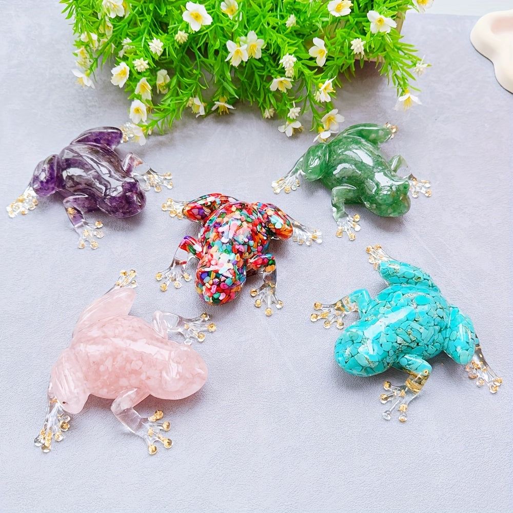Gemstone-Style Frog Figurine with Gold-Tone Details