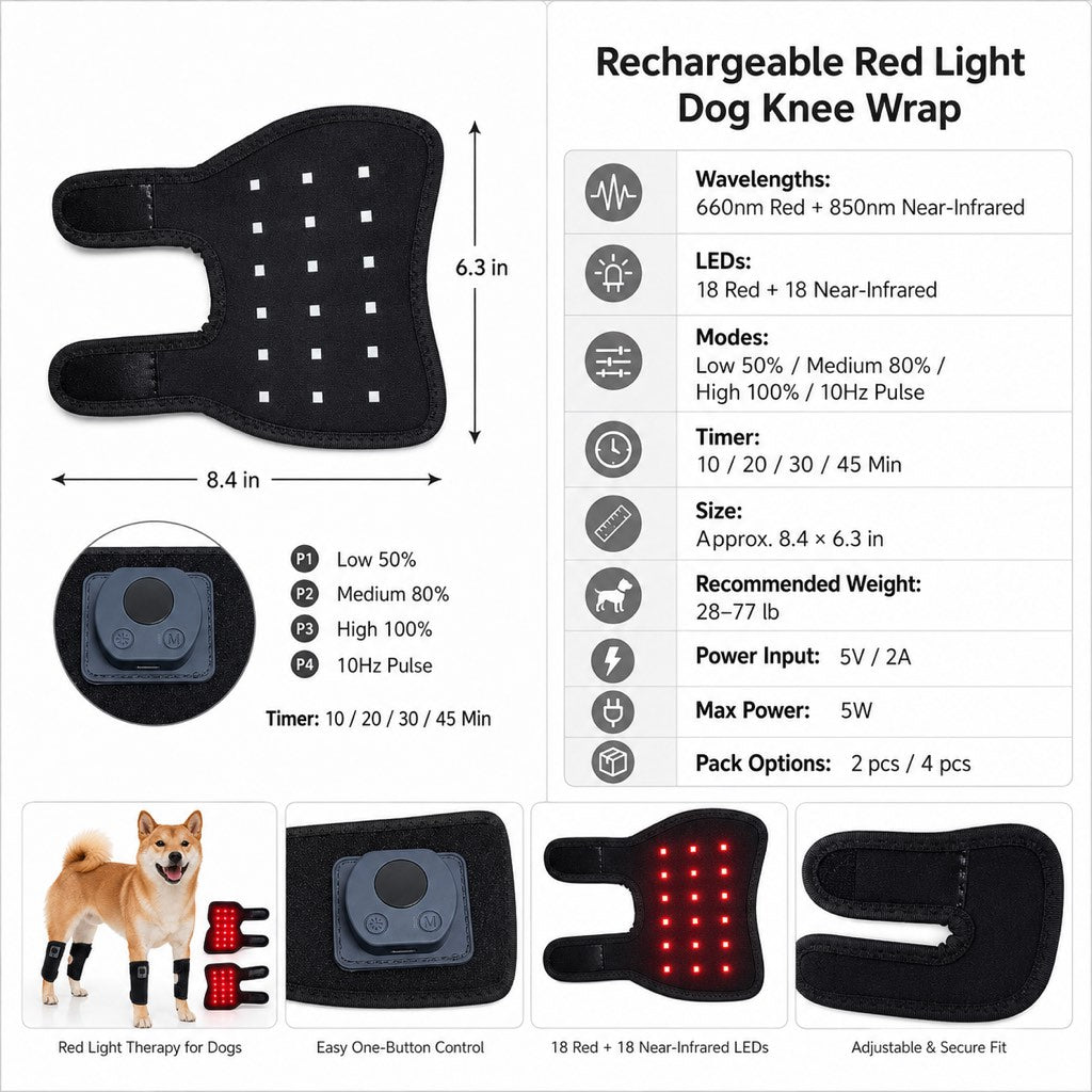 Red Light Wrap for Dogs, Rechargeable Knee Wrap