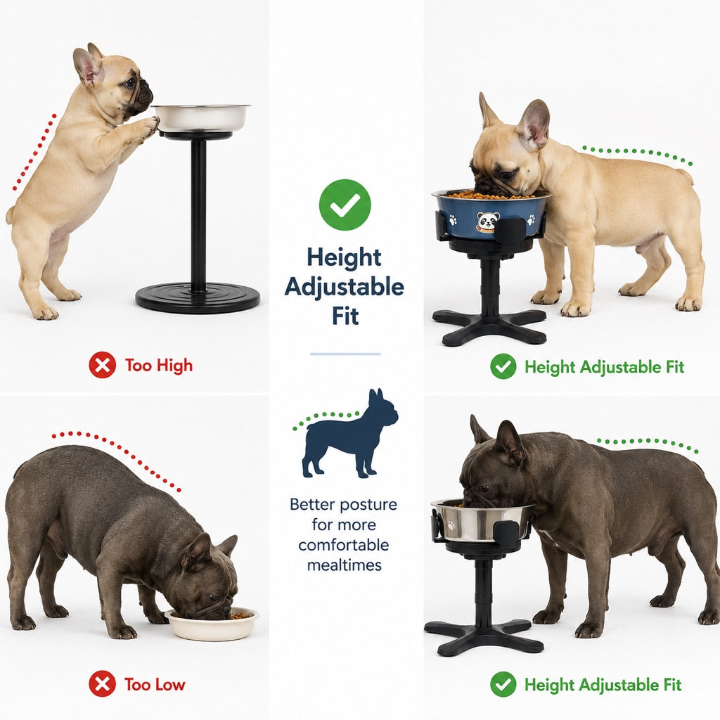 Tilted Raised Dog Bowl, 3-Height Stand with Slow Feeder