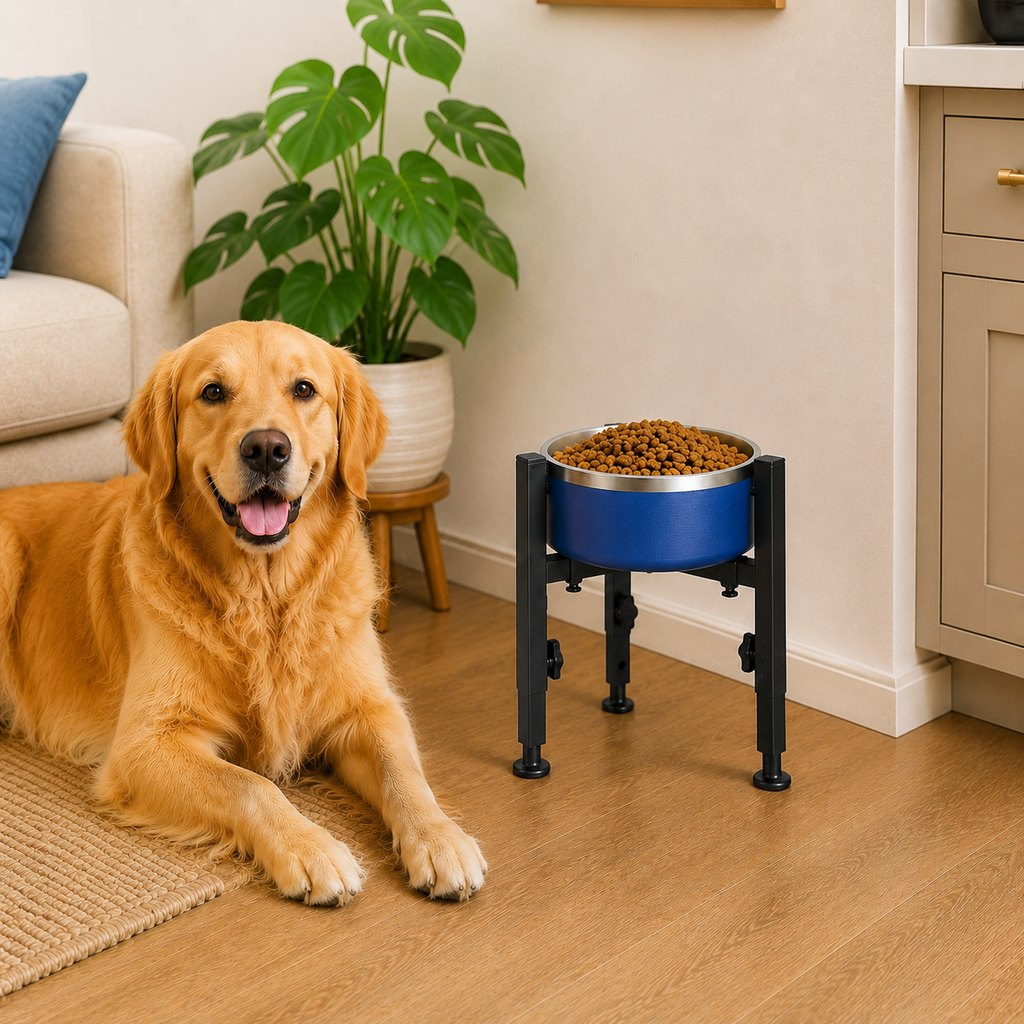 Raised Dog Bowl Stand, Adjustable Height Metal Feeder