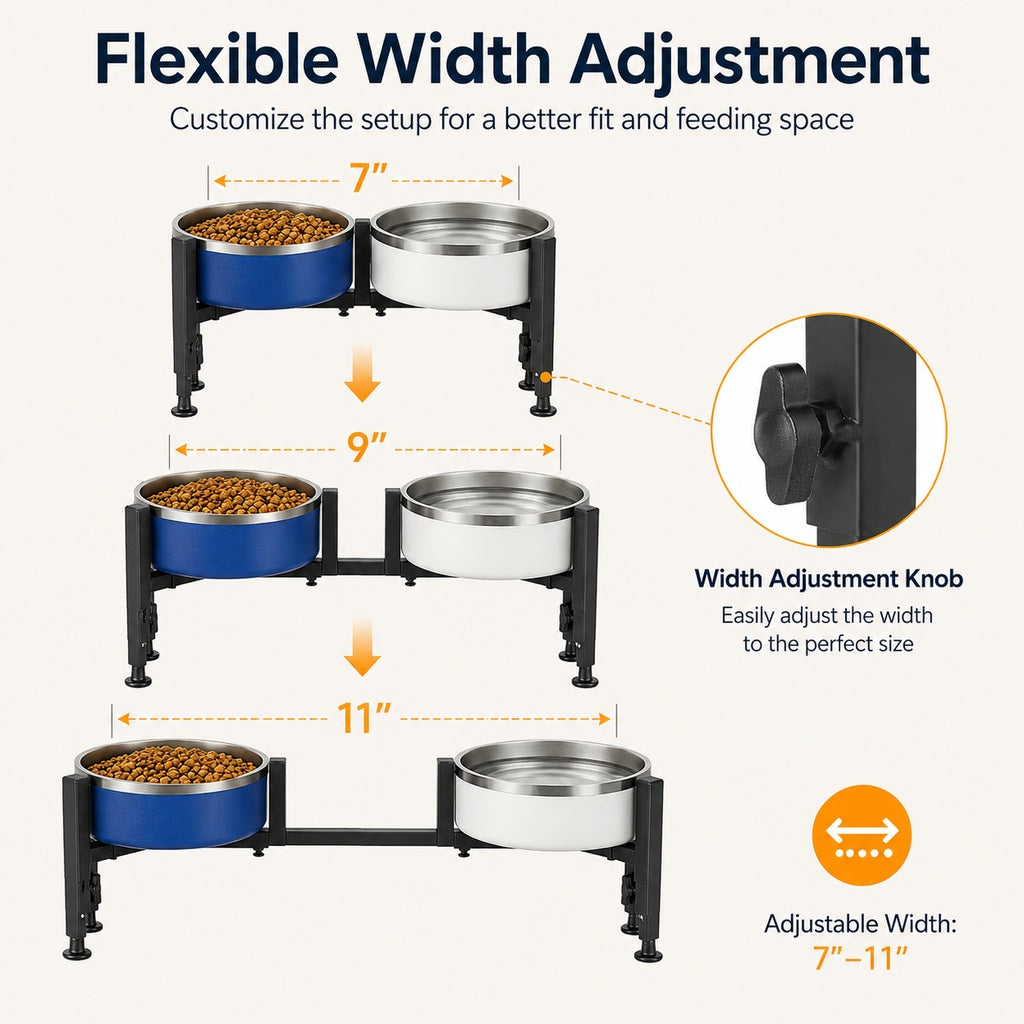Raised Dog Bowl Stand, Adjustable Height Metal Feeder