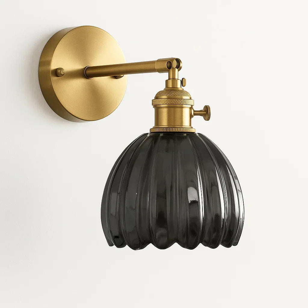 Gold-Tone Wall Light with Decorative Glass Shade