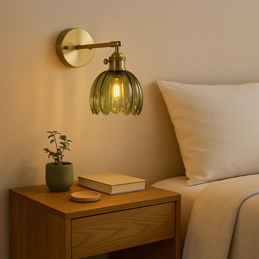 Gold-Tone Wall Light with Decorative Glass Shade