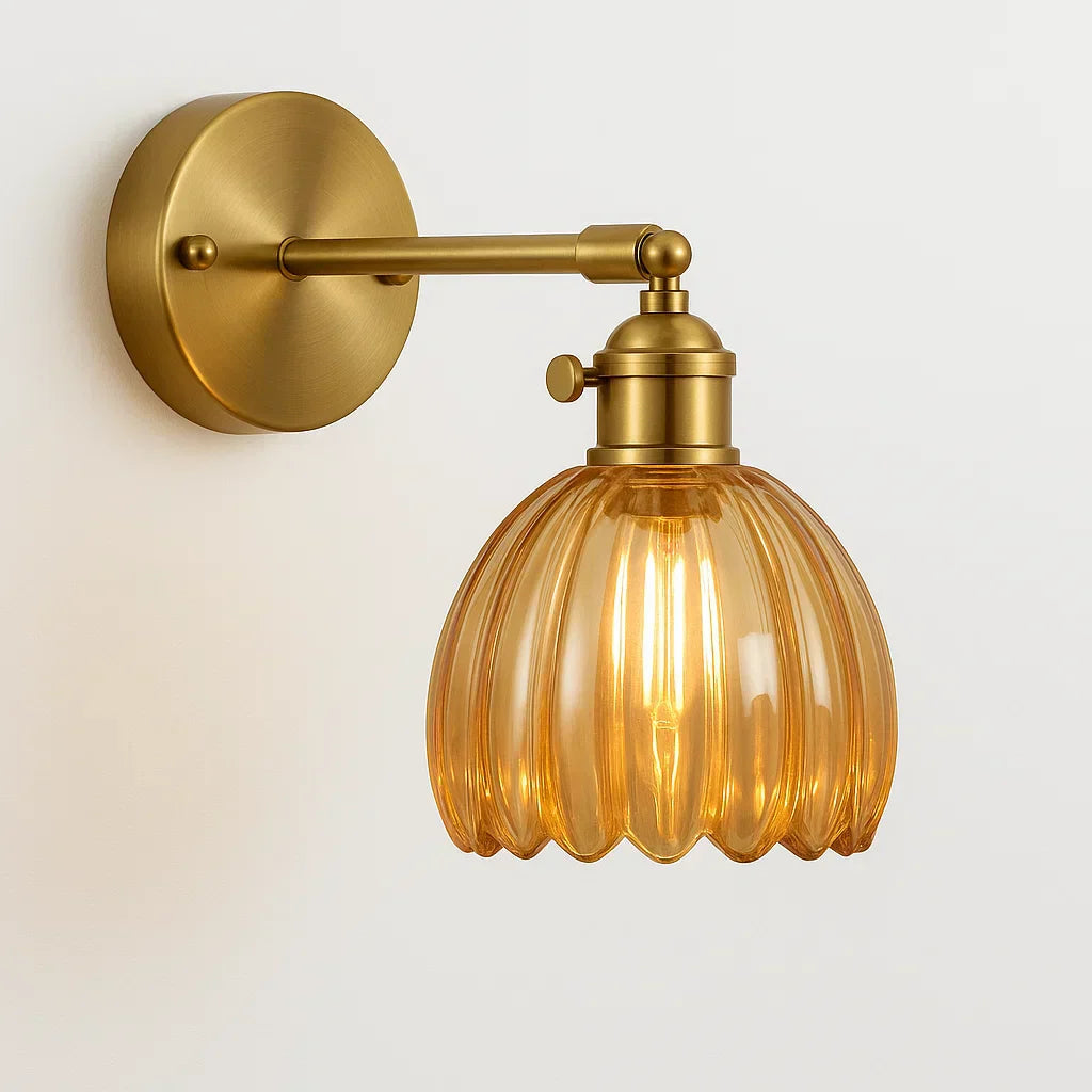 Gold-Tone Wall Light with Decorative Glass Shade