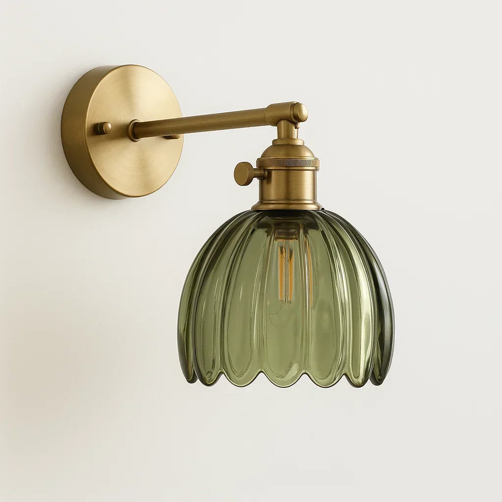 Gold-Tone Wall Light with Decorative Glass Shade