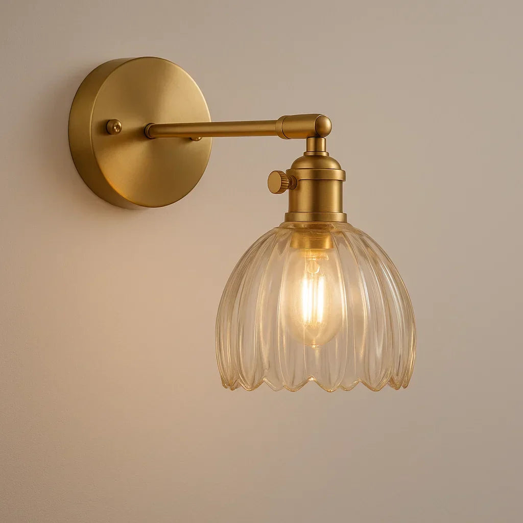 Gold-Tone Wall Light with Decorative Glass Shade