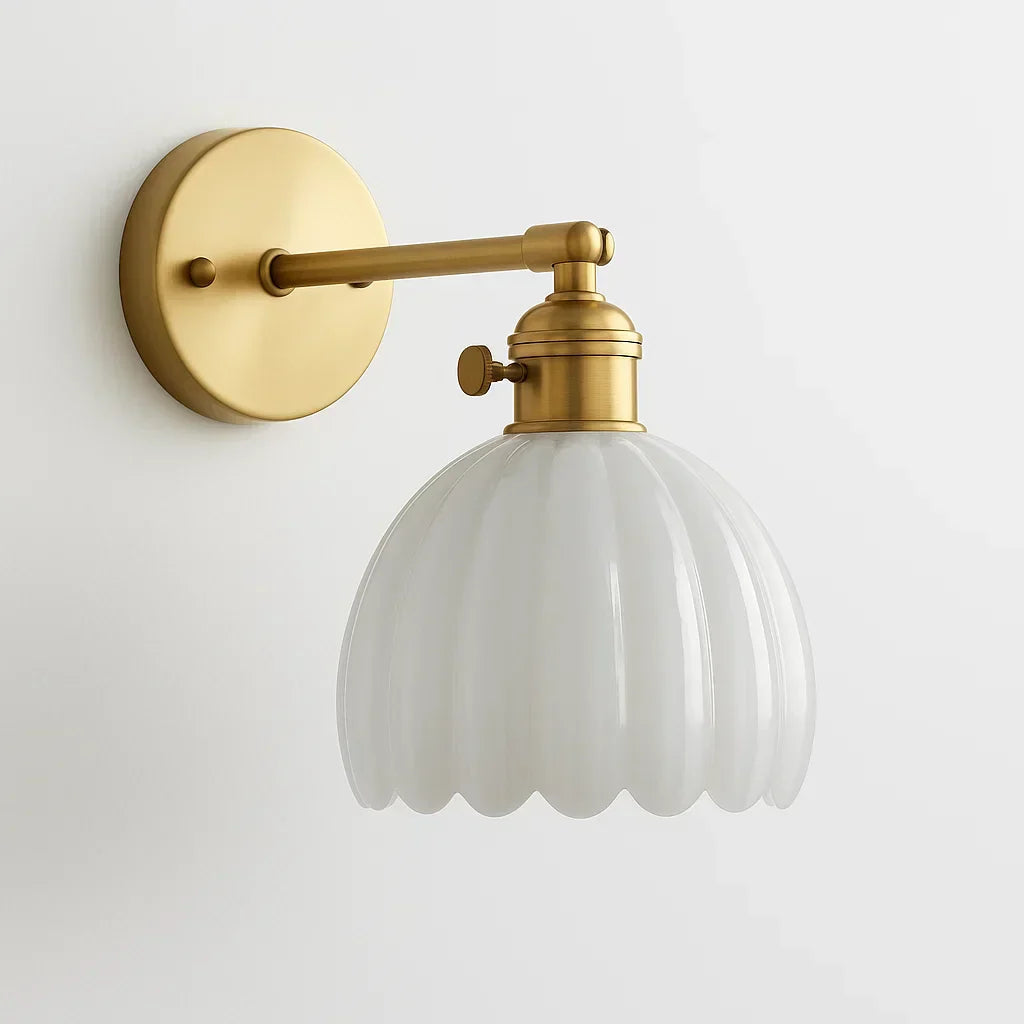 Gold-Tone Wall Light with Decorative Glass Shade