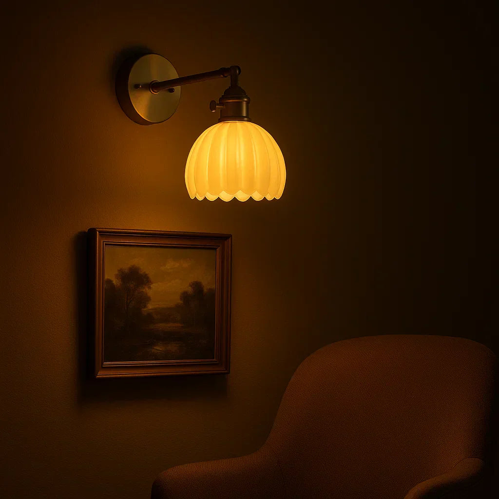 Gold-Tone Wall Light with Decorative Glass Shade
