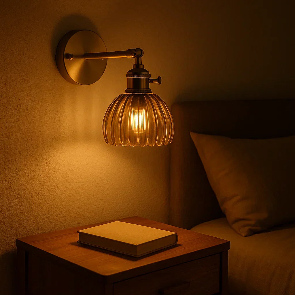 Gold-Tone Wall Light with Decorative Glass Shade