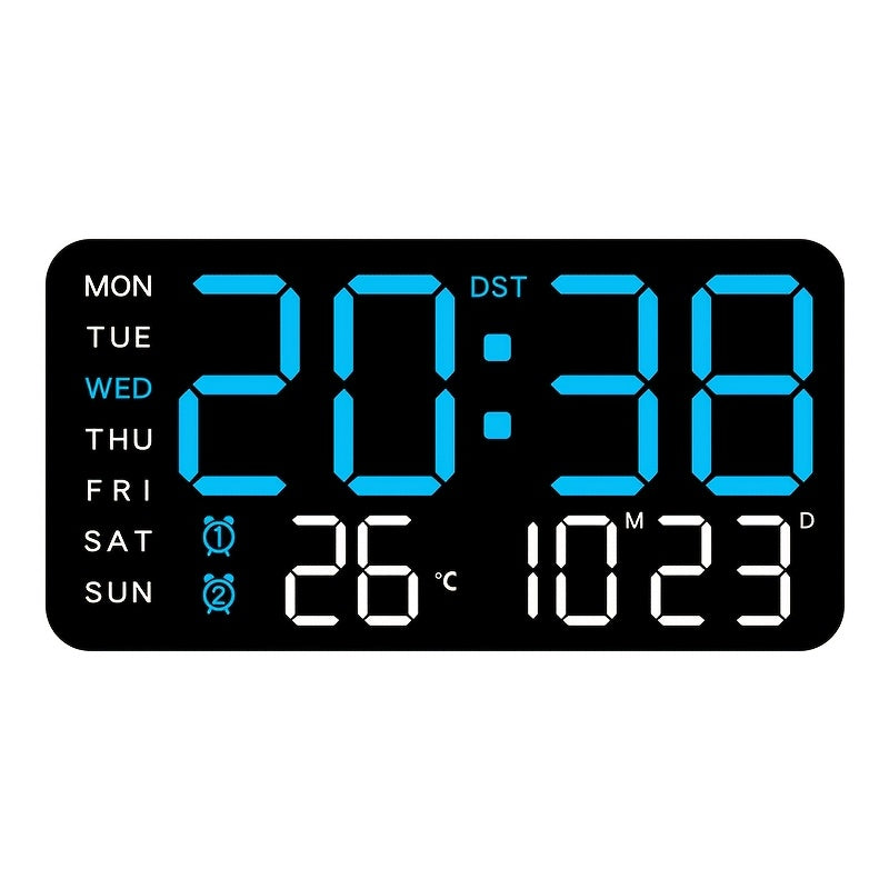 Digital LED Wall Clock with Date, Day and Temperature Display
