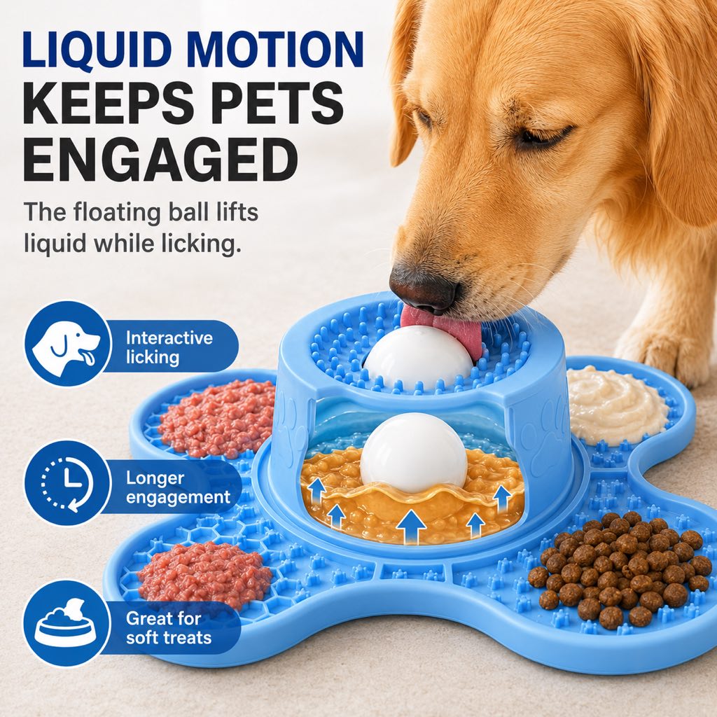 Dog Lick Mat and Slow Feeder, 3-in-1 with Suction
