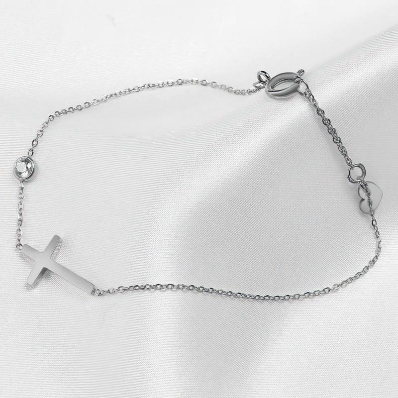 Women's Delicate Cross Bracelet with Crystal-Style Accent