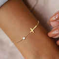 Women's Delicate Cross Bracelet with Crystal-Style Accent