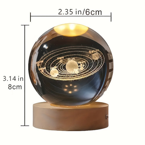 3D Crystal Ball LED Night Light with Wood Base