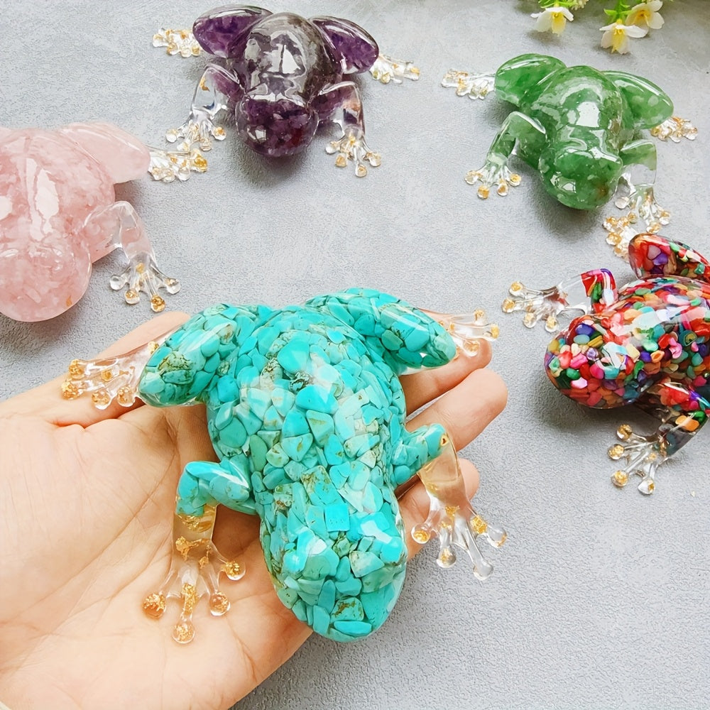 Gemstone-Style Frog Figurine with Gold-Tone Details