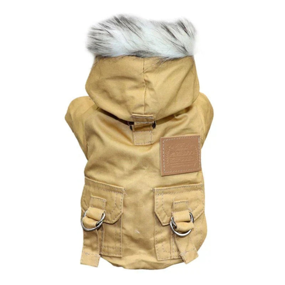 Hooded Dog Winter Coat with Faux Fur Trim