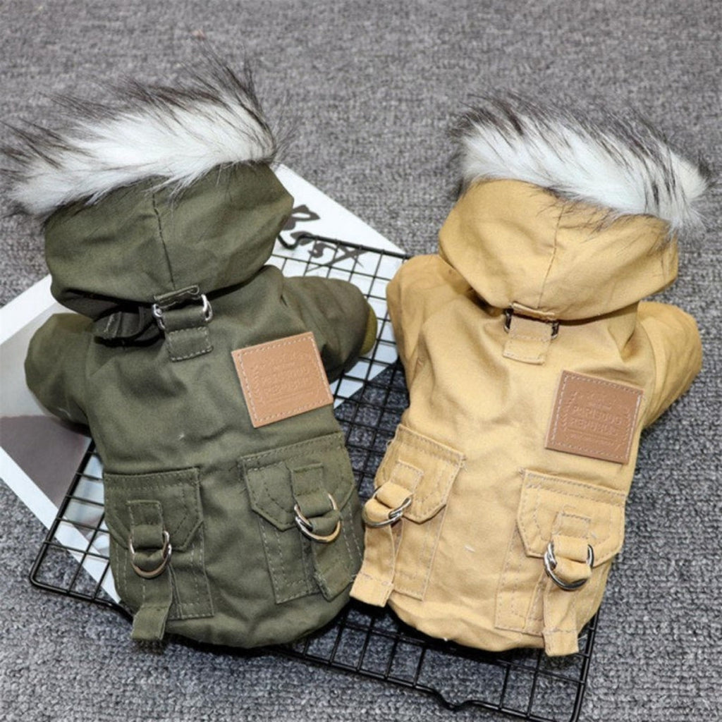 Hooded Dog Winter Coat with Faux Fur Trim