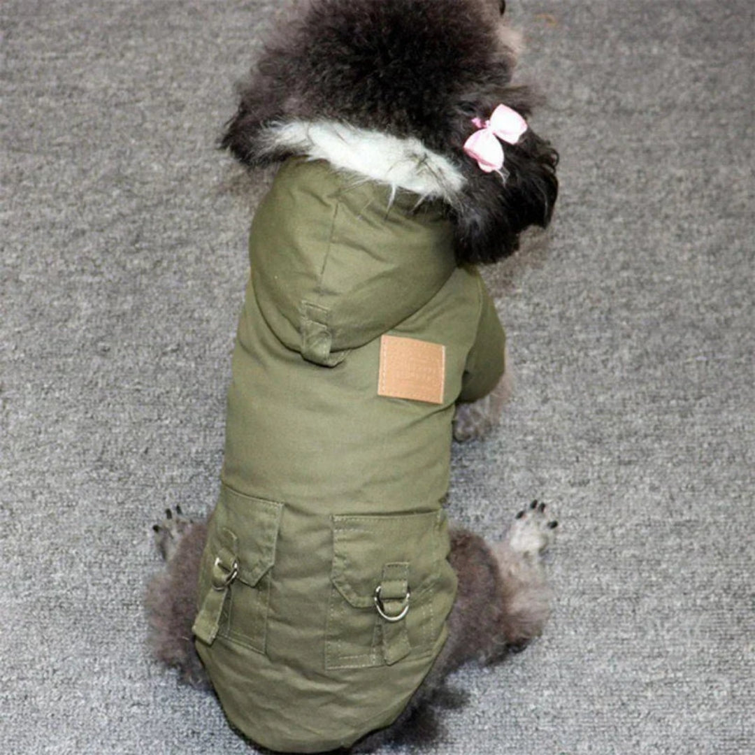 Hooded Dog Winter Coat with Faux Fur Trim