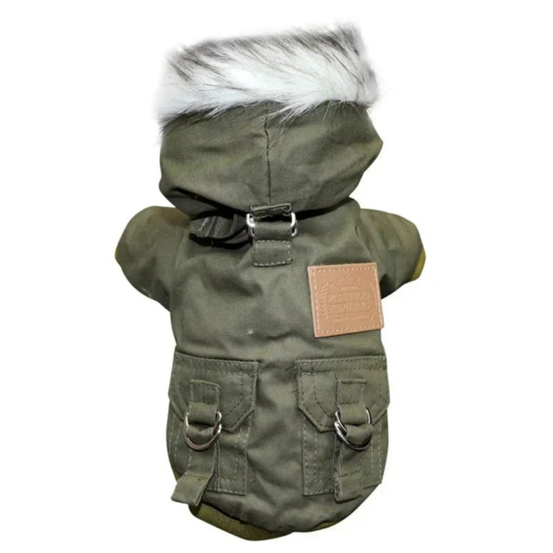 Hooded Dog Winter Coat with Faux Fur Trim