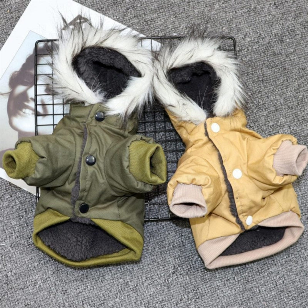 Hooded Dog Winter Coat with Faux Fur Trim
