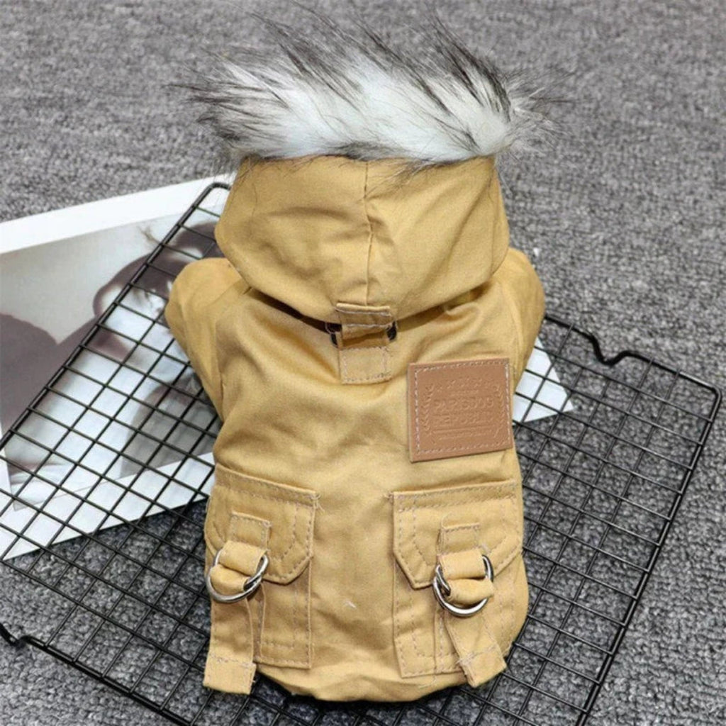 Hooded Dog Winter Coat with Faux Fur Trim