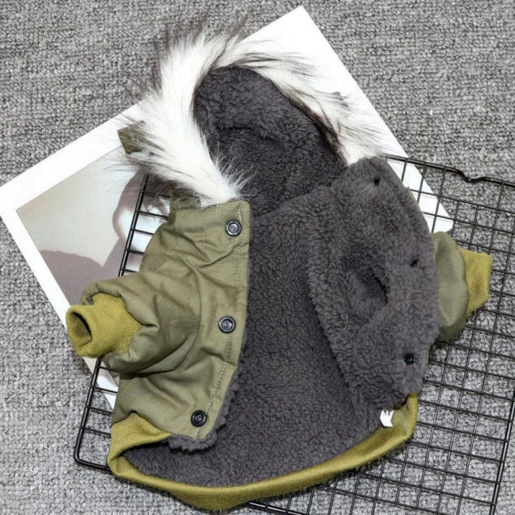 Hooded Dog Winter Coat with Faux Fur Trim