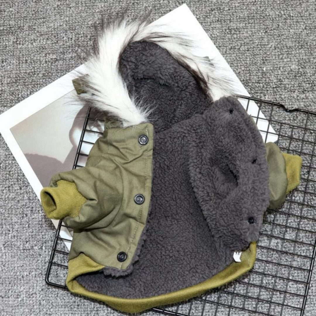 Hooded Dog Winter Coat with Faux Fur Trim
