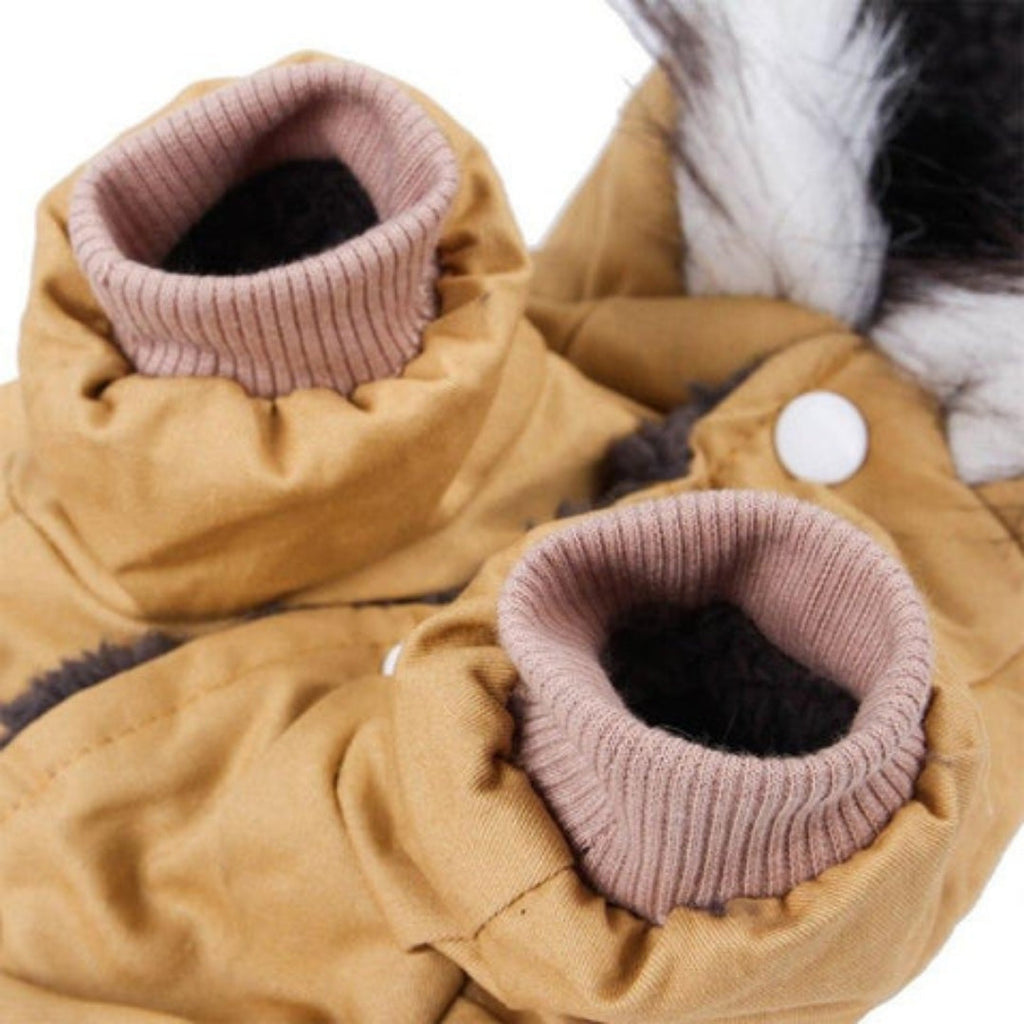 Hooded Dog Winter Coat with Faux Fur Trim