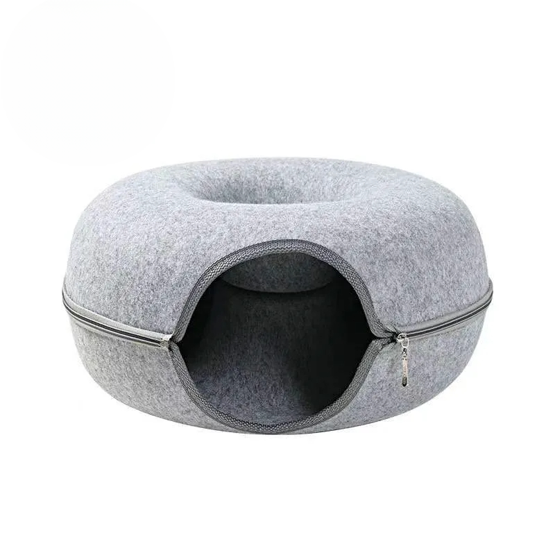 Round Cat Tunnel with Elevated Bed and Zip Connection