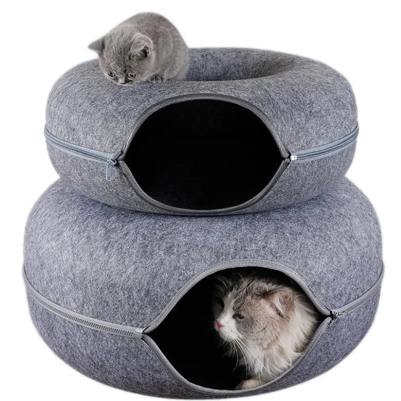Round Cat Tunnel with Elevated Bed and Zip Connection