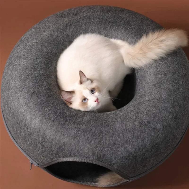 Round Cat Tunnel with Elevated Bed and Zip Connection