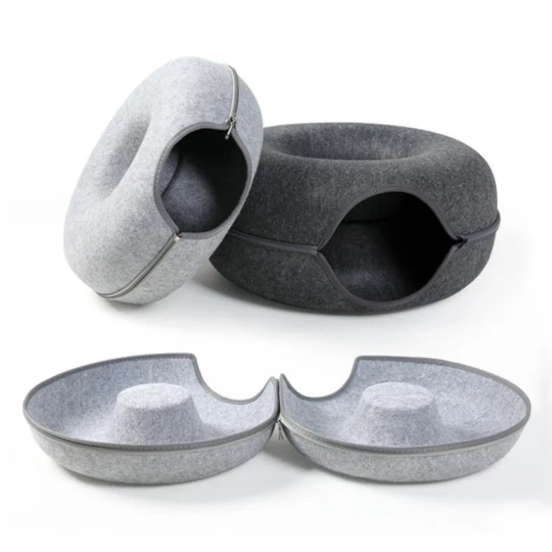 Round Cat Tunnel with Elevated Bed and Zip Connection