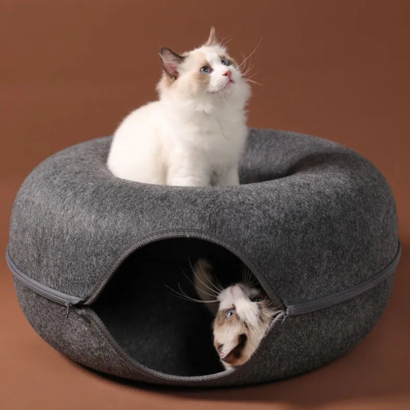 Round Cat Tunnel with Elevated Bed and Zip Connection