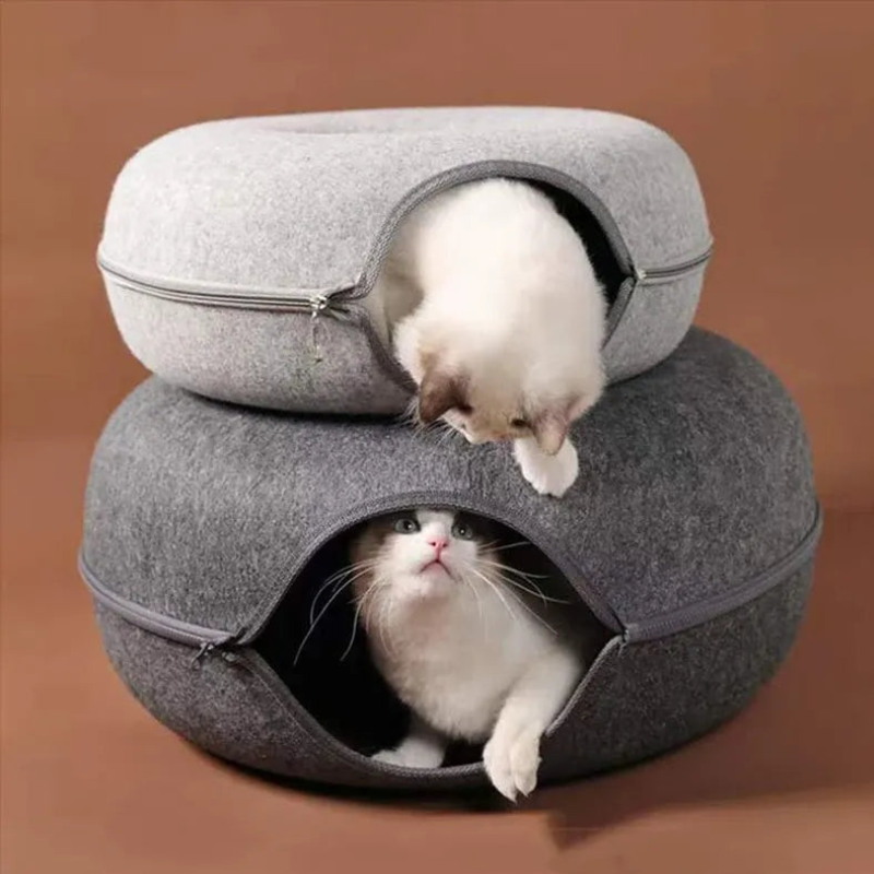 Round Cat Tunnel with Elevated Bed and Zip Connection