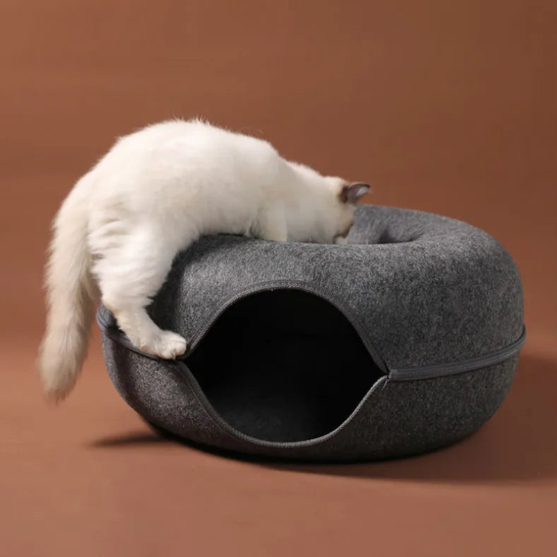 Round Cat Tunnel with Elevated Bed and Zip Connection
