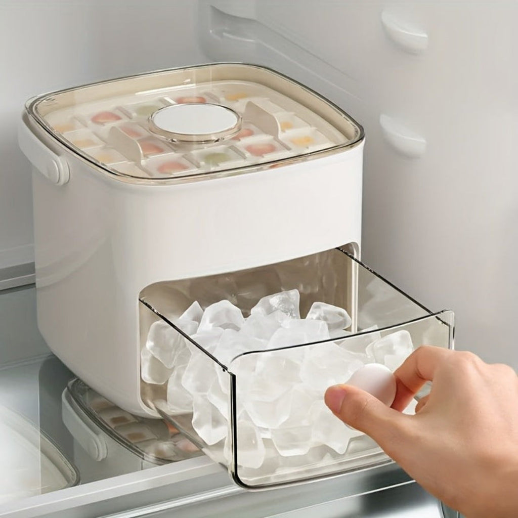 Ice Cube Tray with Lid and Pull-Out Storage Bin