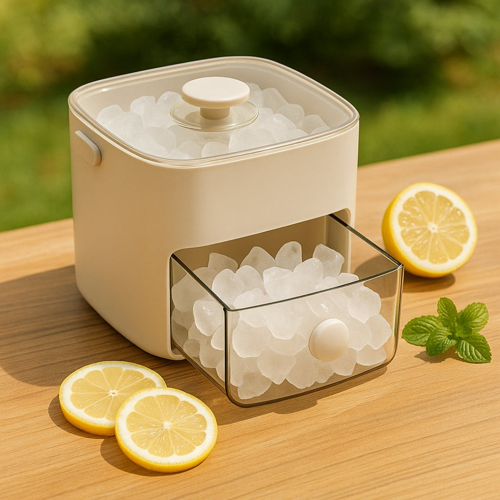 Ice Cube Tray with Lid and Pull-Out Storage Bin