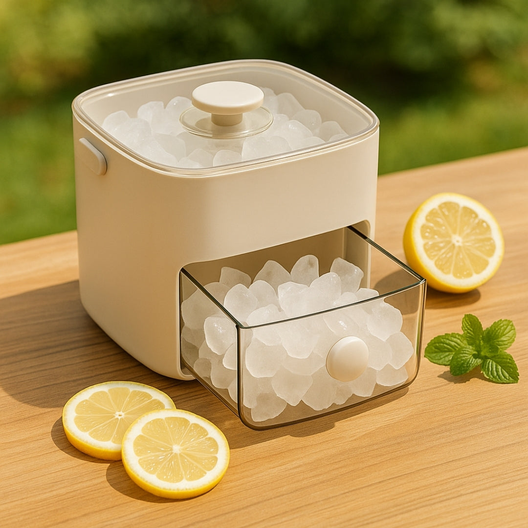 Ice Cube Tray with Lid and Pull-Out Storage Bin
