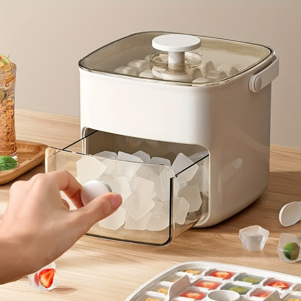 Ice Cube Tray with Lid and Pull-Out Storage Bin