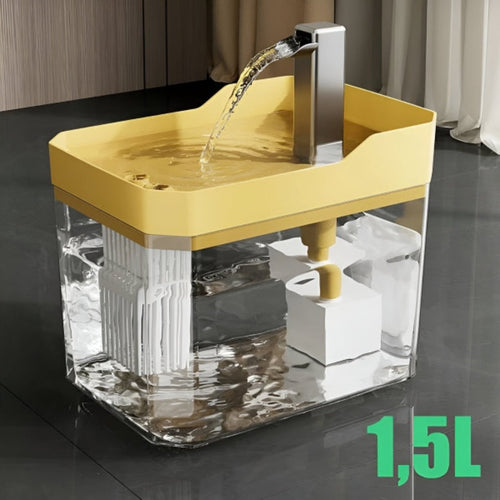 1.5 L Yellow Pet Water Fountain with Clear Reservoir