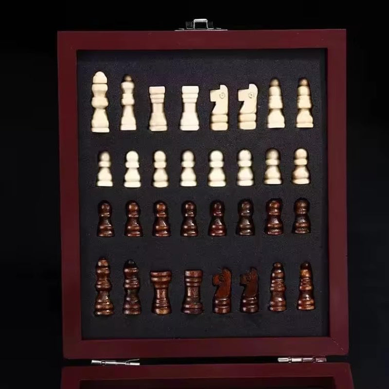 Wooden Chess Set with Wine Accessories Storage Box
