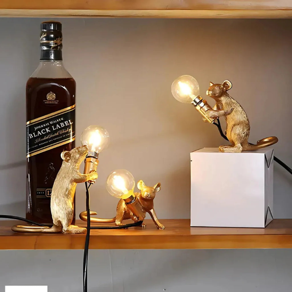 Sculptural Mouse Table Lamp with Globe Light