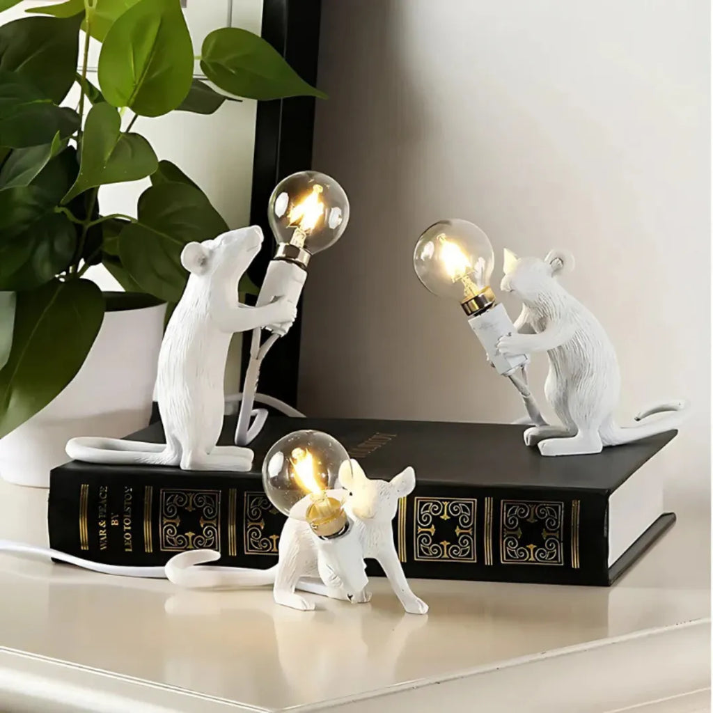 Sculptural Mouse Table Lamp with Globe Light