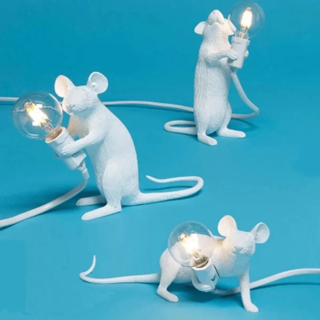 Sculptural Mouse Table Lamp with Globe Light