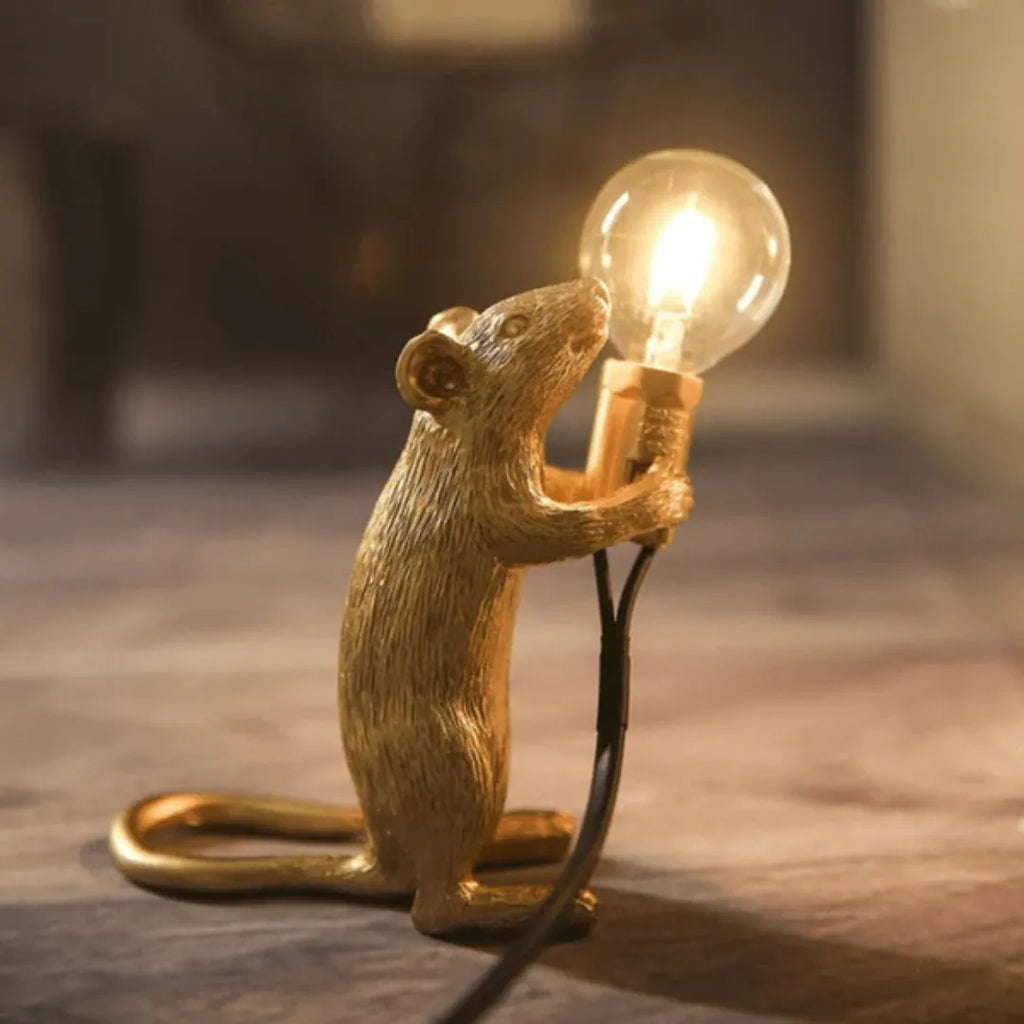Sculptural Mouse Table Lamp with Globe Light