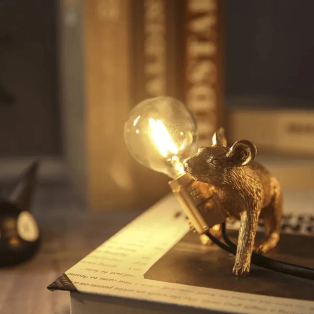 Sculptural Mouse Table Lamp with Globe Light