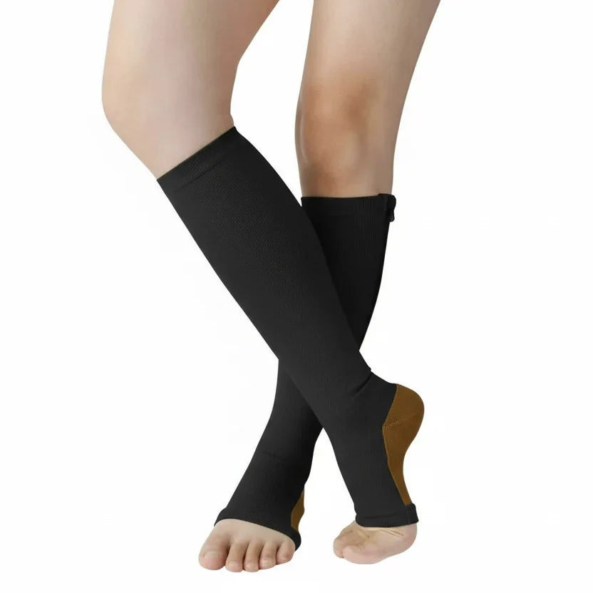 Compression Socks with Zip, Open Toe Support Socks