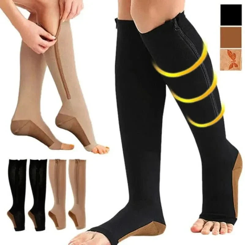 Compression Socks with Zip, Open Toe Support Socks