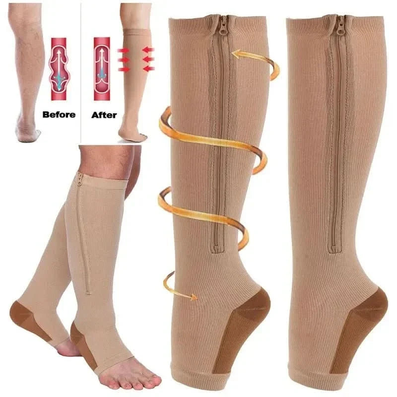 Compression Socks with Zip, Open Toe Support Socks