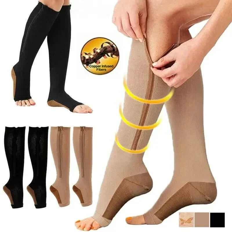 Compression Socks with Zip, Open Toe Support Socks